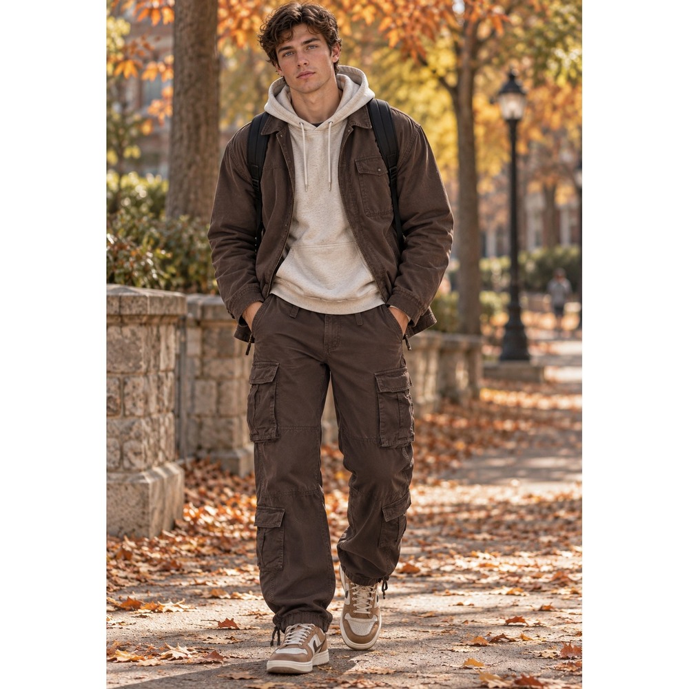 Aeropostale Mens Baggy Cargo Pants Brown Cotton Canvas Utility Pockets 40x30